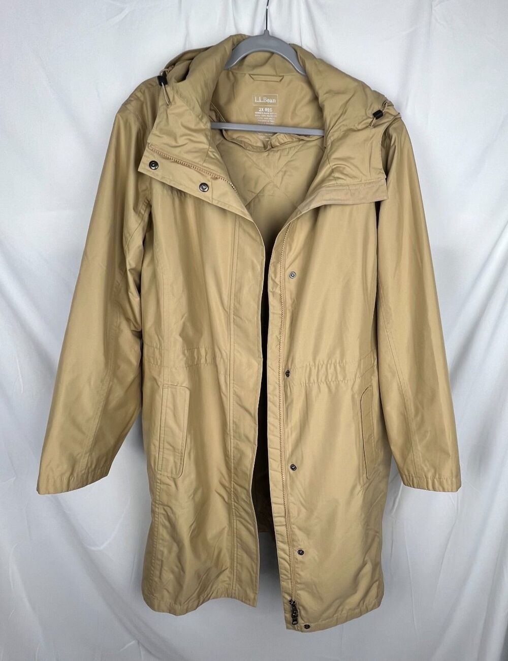 L.L.Bean Trench Parka Coat Women's 2X Tan Hooded Full Zip Pockets Outdoor $230
